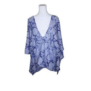 Anthropologie Tie-Front Flowy Boho Floral Caftan Top Womens Size O/S Blue